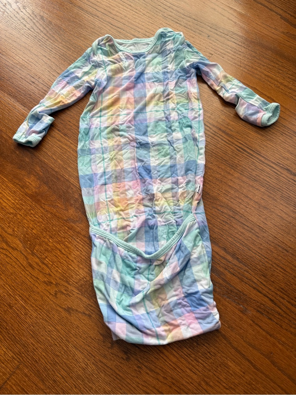 Little Sleepies Bamboo Infant Gown - Pastel Plaid - Size NB (Flipping Bottom)